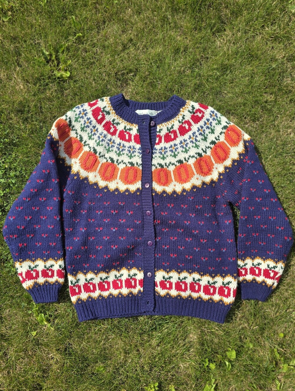 *VTG/NWOT* NORTHERN ISLES Pumpkin Floral Apple Sweater, Harvest Cardigan - Picture 2 of 11